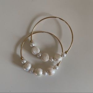 18K plated gold & pearl hoops